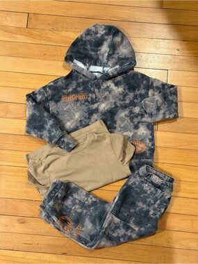 Osh’Kosh Camo/Tie-Dye Hoodie & Jogger Set - Black/Tan with Tan Tee - 5T
